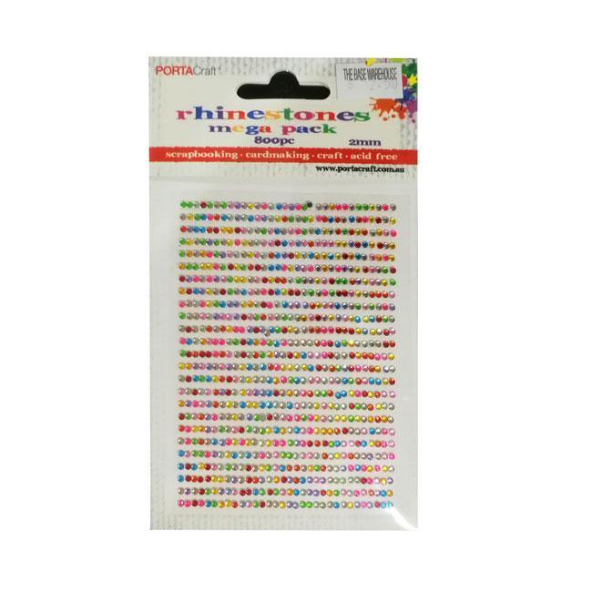 800 Piece Multi Colour Rhinestone Jumbo Pack - 2mm