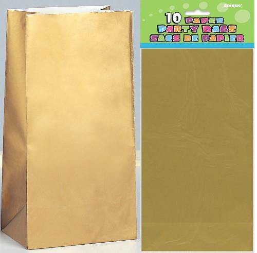 10 Pack Gold Paper Bags - 26cm H x 14cm W - The Base Warehouse