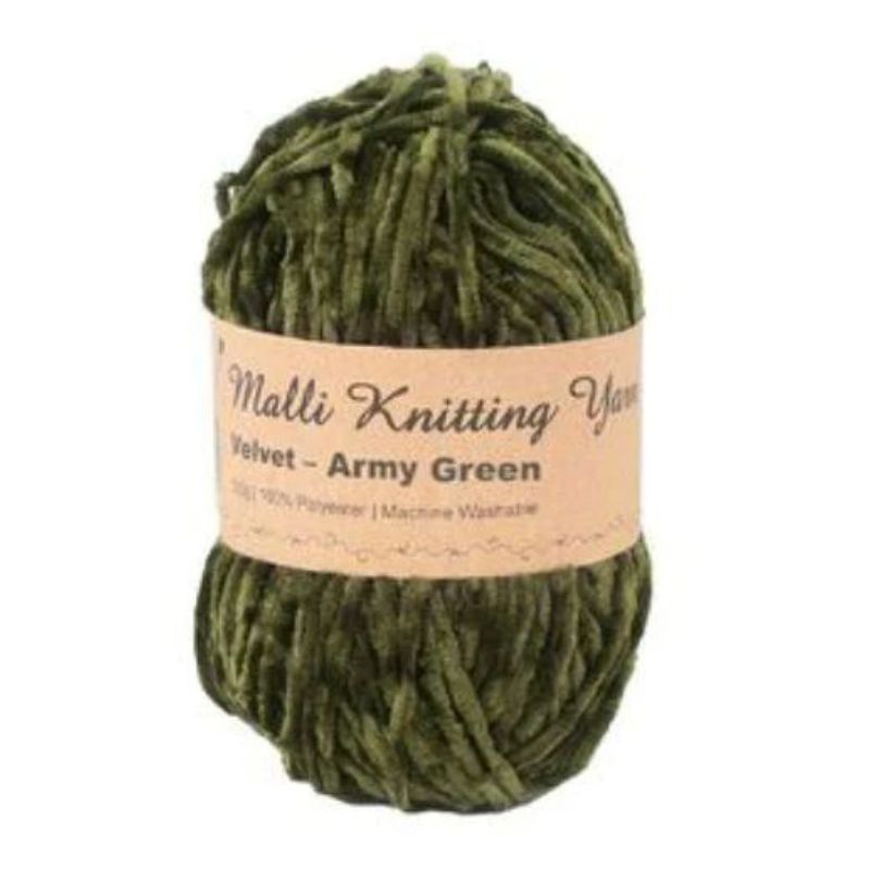 Army Green Velvet Yarn - 100g