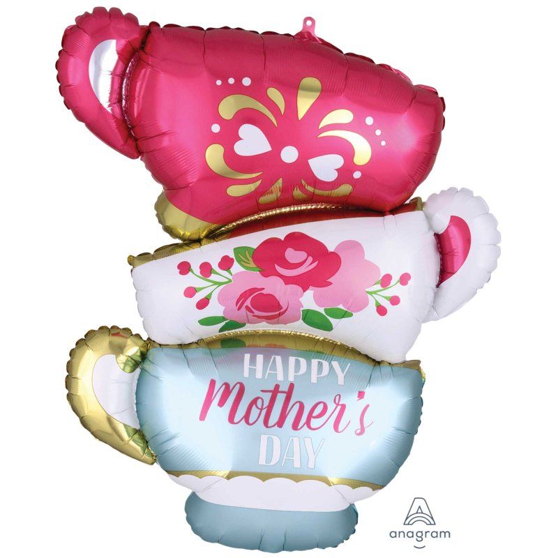 Happy Mothers Day Supershape Satin Infused Teacups Foil Balloon - 60cm x 76cm