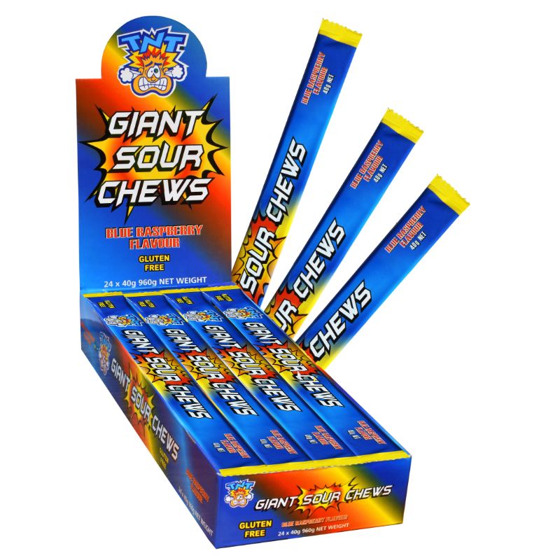 TNT Giant Sour Blue Raspberry Chews - 40g