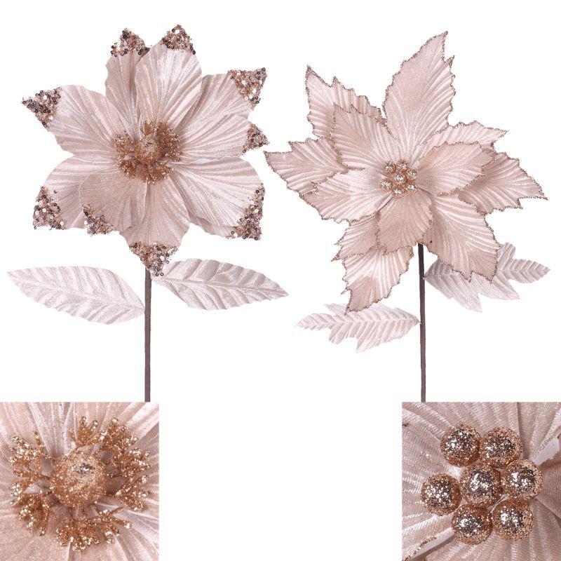Champagne Flower Stem with Leaf - 30cm