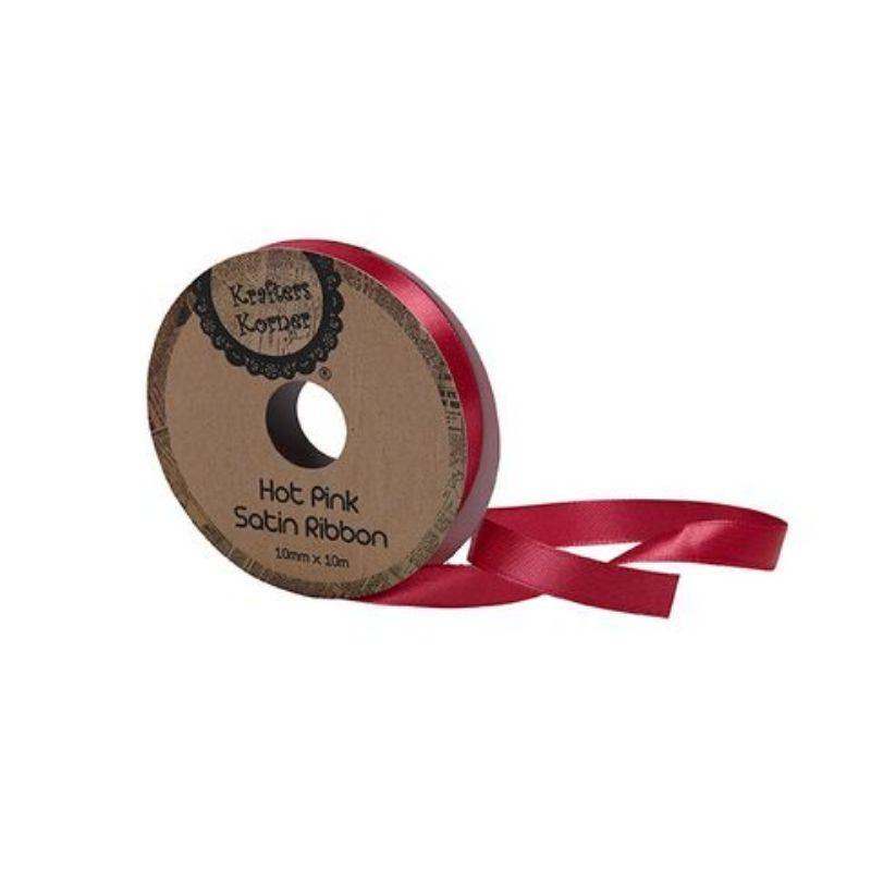 Satin Hot Pink Ribbon - 10mm x 10m