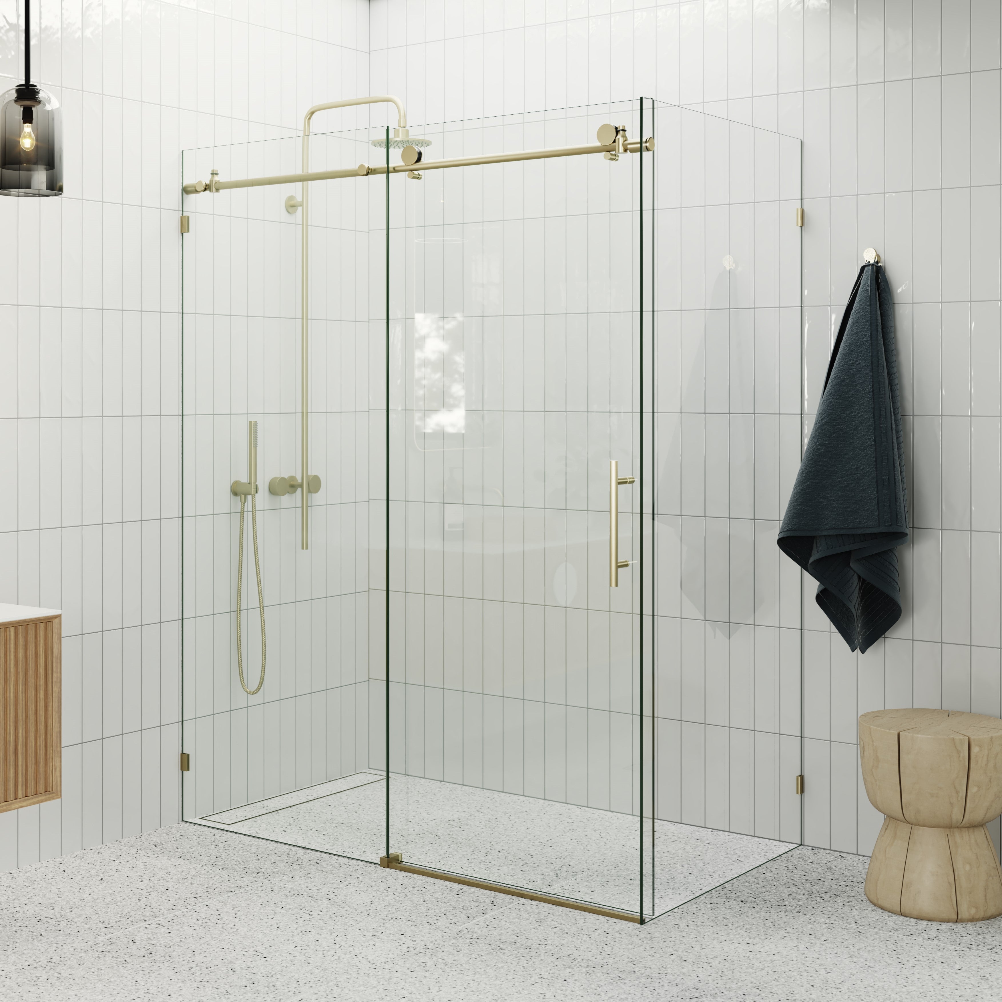 Sliding Shower Screen Enclosure - Satin Brass | Pre-Order FOR LATE OCTOBER