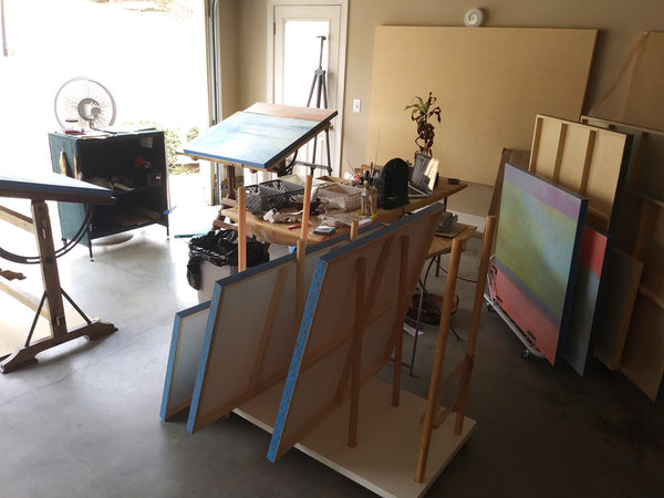 Artist's studio in a garage.
