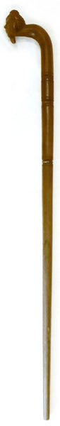 Wooden walking cane with Thai buddha head handle.