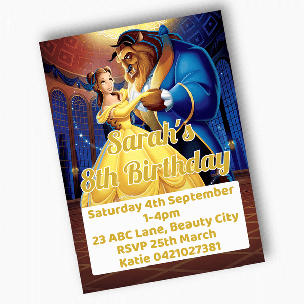 Personalised Beauty And The Beast Party Printed Invitations