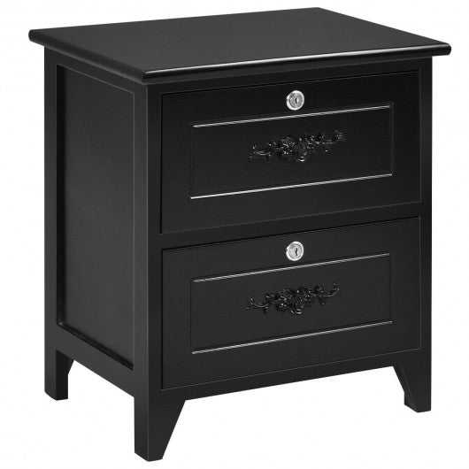 black nightstand with locking drawer