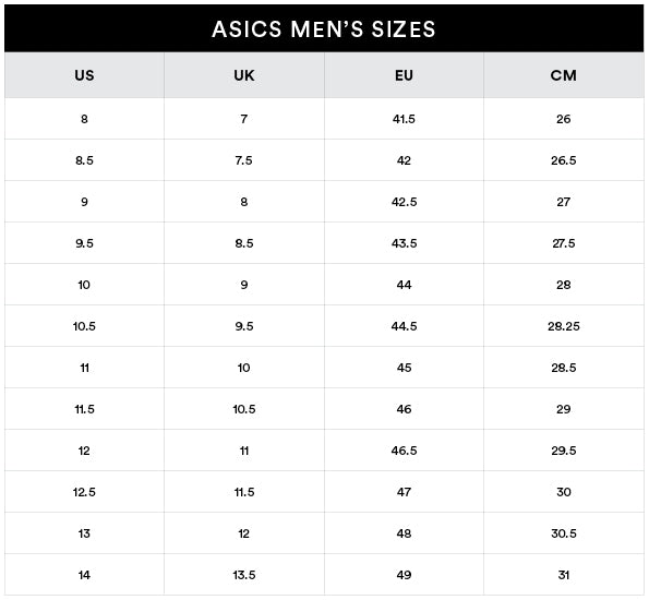 Recreación Aptitud bancarrota Asics | Men's | Size Guide - Sole Motive