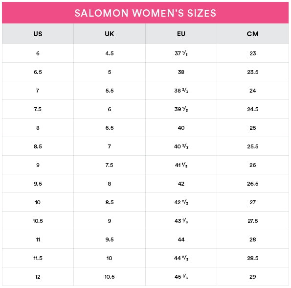 prevara probuditi salomon women s shoe size chart -