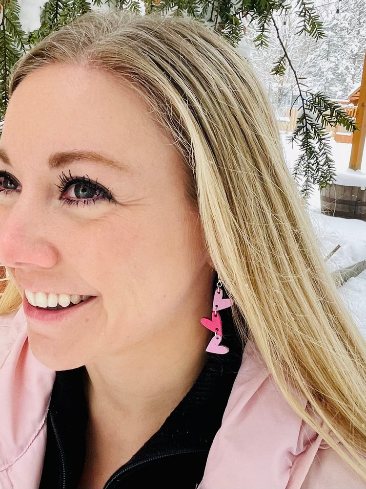 Light Pink and Dark Pink Triple Heart Earring