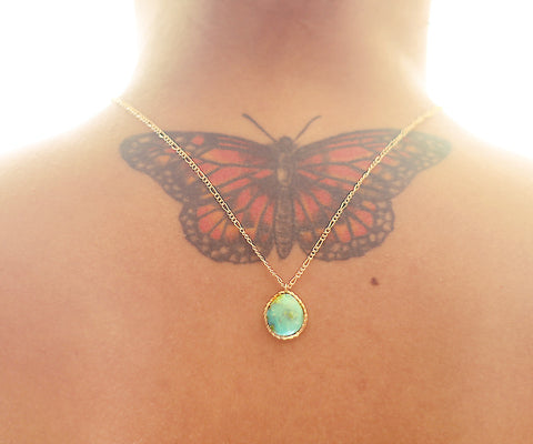 Turquoise Lotus Gold One of a kind necklace, Arizona Turquoise pendant on gold chain - The Sage Lifestyle