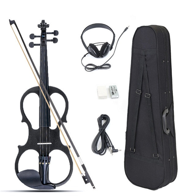 ACHKL Violin Full Size 4/4 Solid Wood Electric Violin Basswood Body Ebony Fingerboard Pegs with Violin Accessories Black color ACHKL 