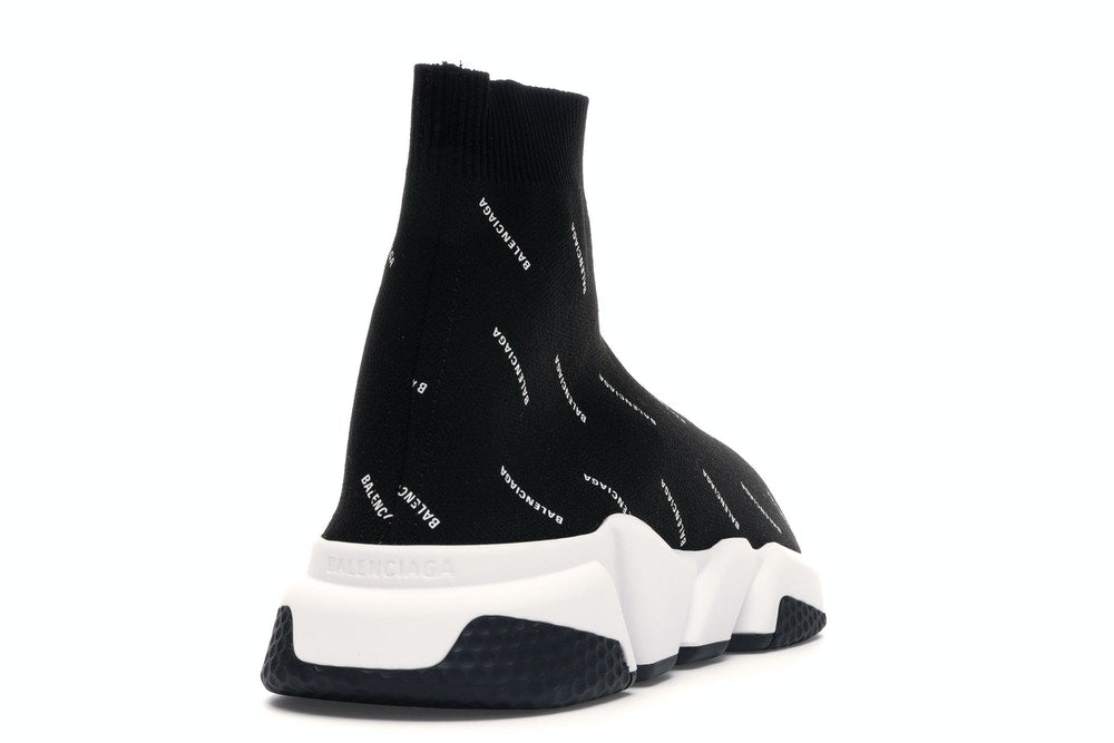 balenciaga speed trainer logo print black white