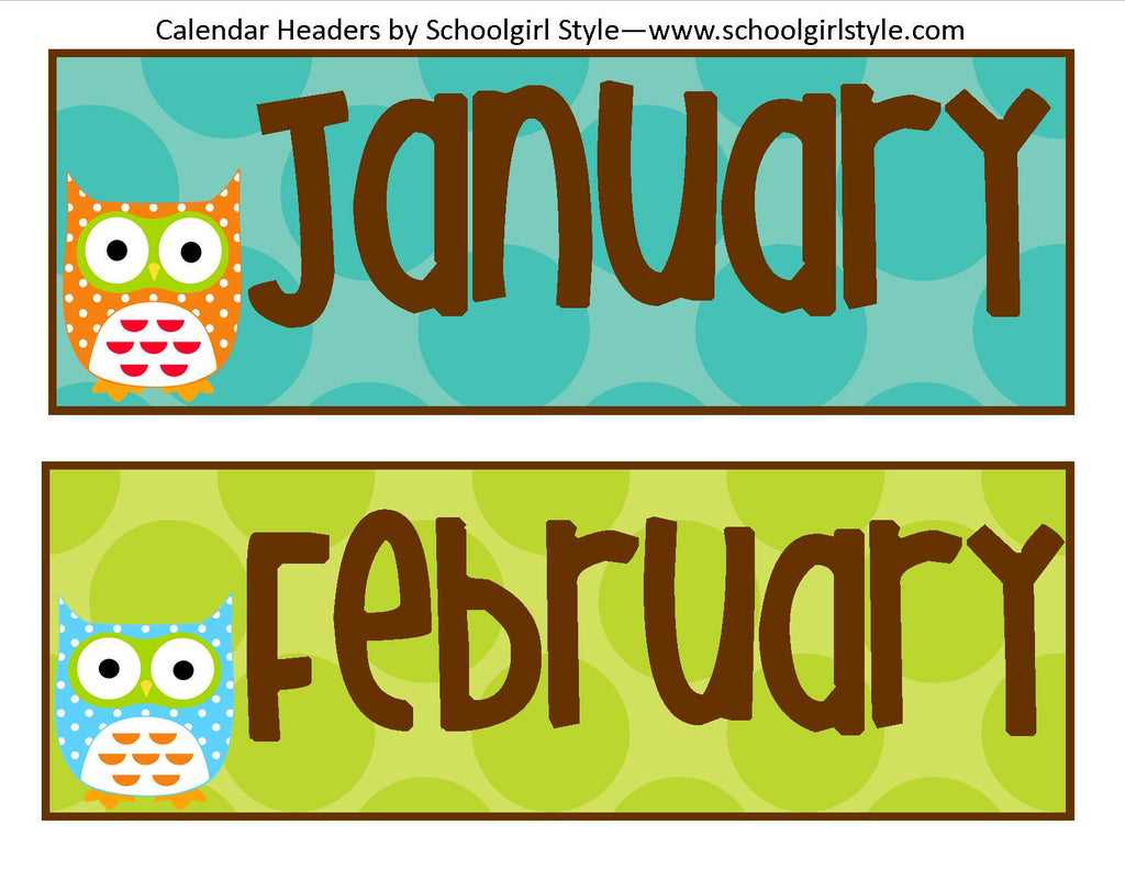 Owl Calendar Headers Schoolgirl Style