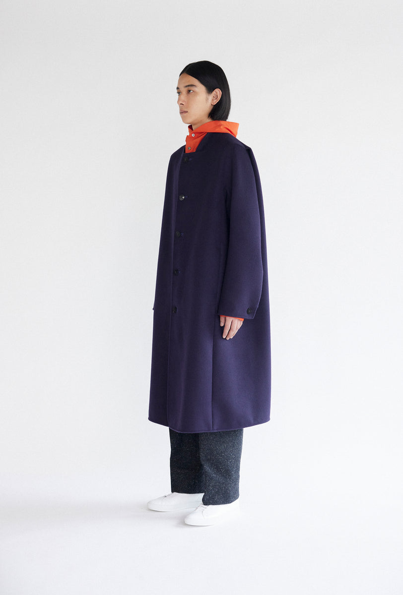 WOOL BEAVER STAND COLLAR LONG COAT L