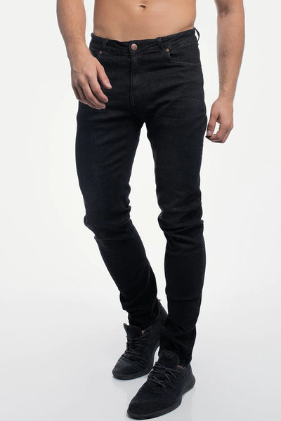 menofthesacredhearts Straight Athletic Fit Jeans - Jet Black - photo from front in focus #color_jet-black