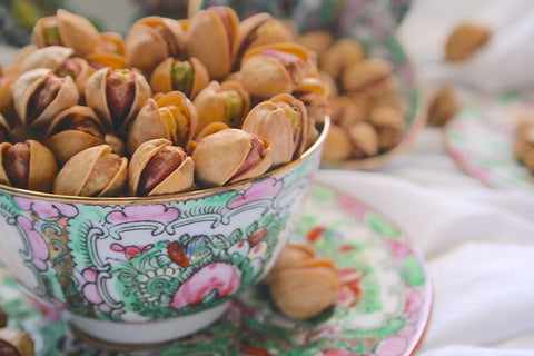 Freshly roasted pistachios in the shell