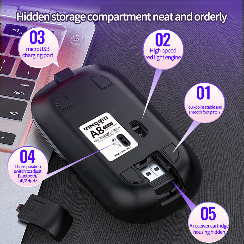 Yindiao A8 Bluetooth Wireless Mouse Rechargeable Office