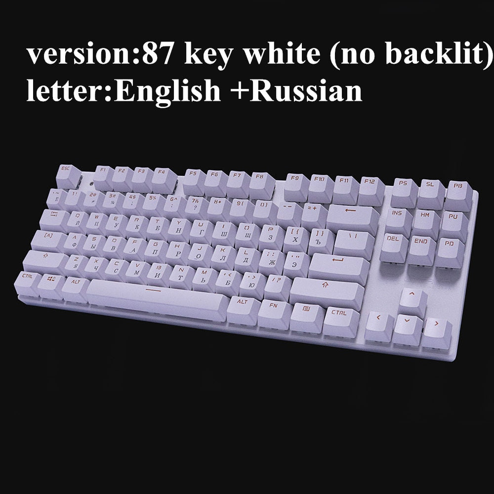 Metoo Edition Mechanical Keyboard 87 keys Blue Switch Gaming Keyboards for Tablet Desktop Russian sticker