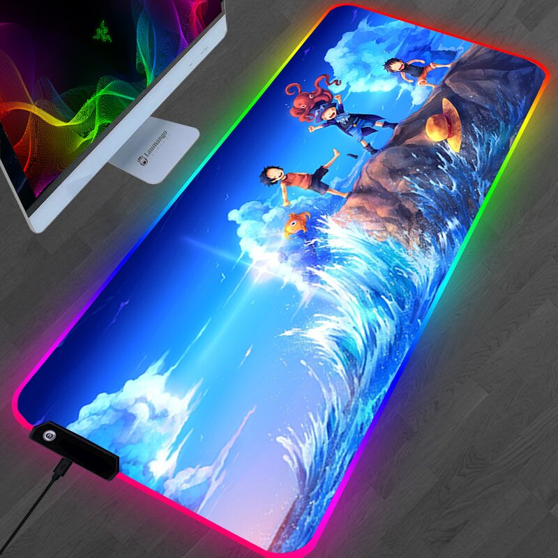 RGB One Piece Mouse Pad Anime Large PC Gamer Keyboard Desk Mat Gaming Accessories Carpet Kawaii Computer Table Laptop Mousepad