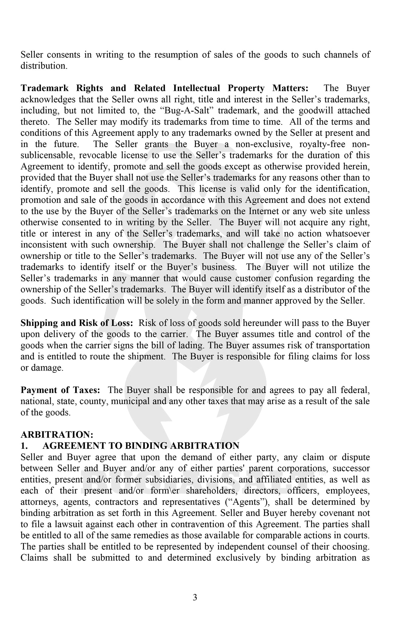Bug-A-Salt, Skell, Inc. Wholesale Terms and Conditions page 3