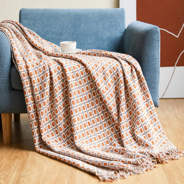Nordic Style Plaids Knitted Blanket Tassel Knit Throw Blankets for Sofa Cover 