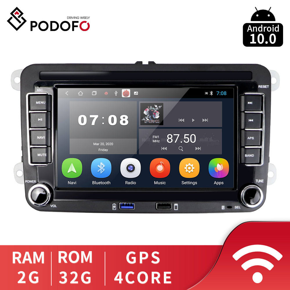 donker Blaast op motief PODOFO Android 10.0 2+32G 7" Car Multimedia Player For Volkswagen