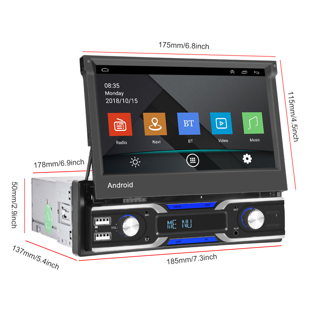 federatie Schat Onderhandelen PODOFO 1 Din Android 10.1 Car Radio Autoradio 7'' Foldable Touch Scree