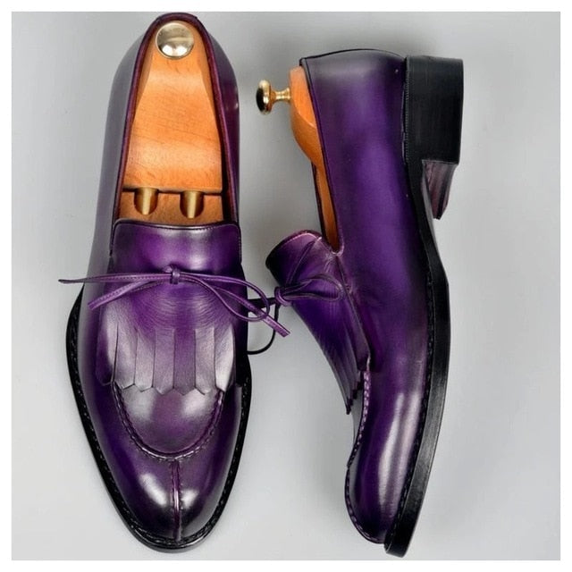 purple low heel dress shoes