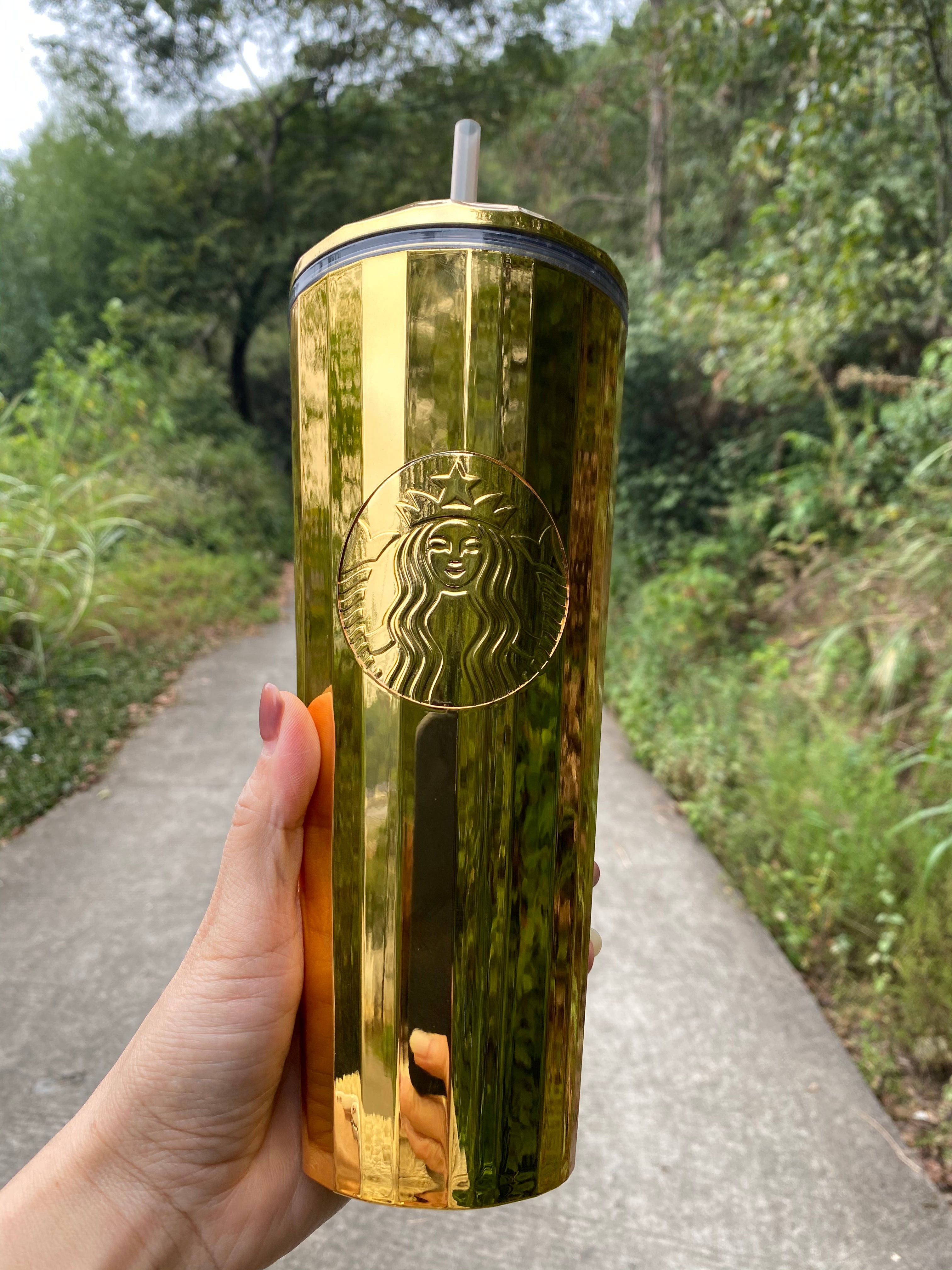 Starbucks China 2021 Tumbler 50 Anniversary Polished Gold Plastic 24oz Straw Cup