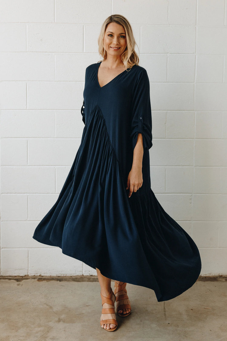 Long sleeve Peak Maxi Dress - Navy