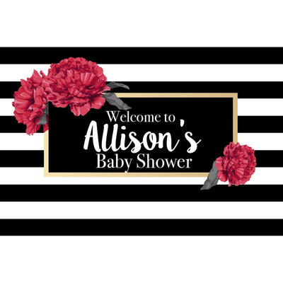Customizable Yard Sign / Lawn Sign Welcome Baby Shower Black/White Stripes Flower