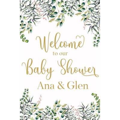 Customizable Yard Sign / Lawn Sign Welcome Baby Shower Floral Green