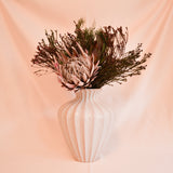 VINTAGE LARGE NUDE RIBBED CERAMIC VASE