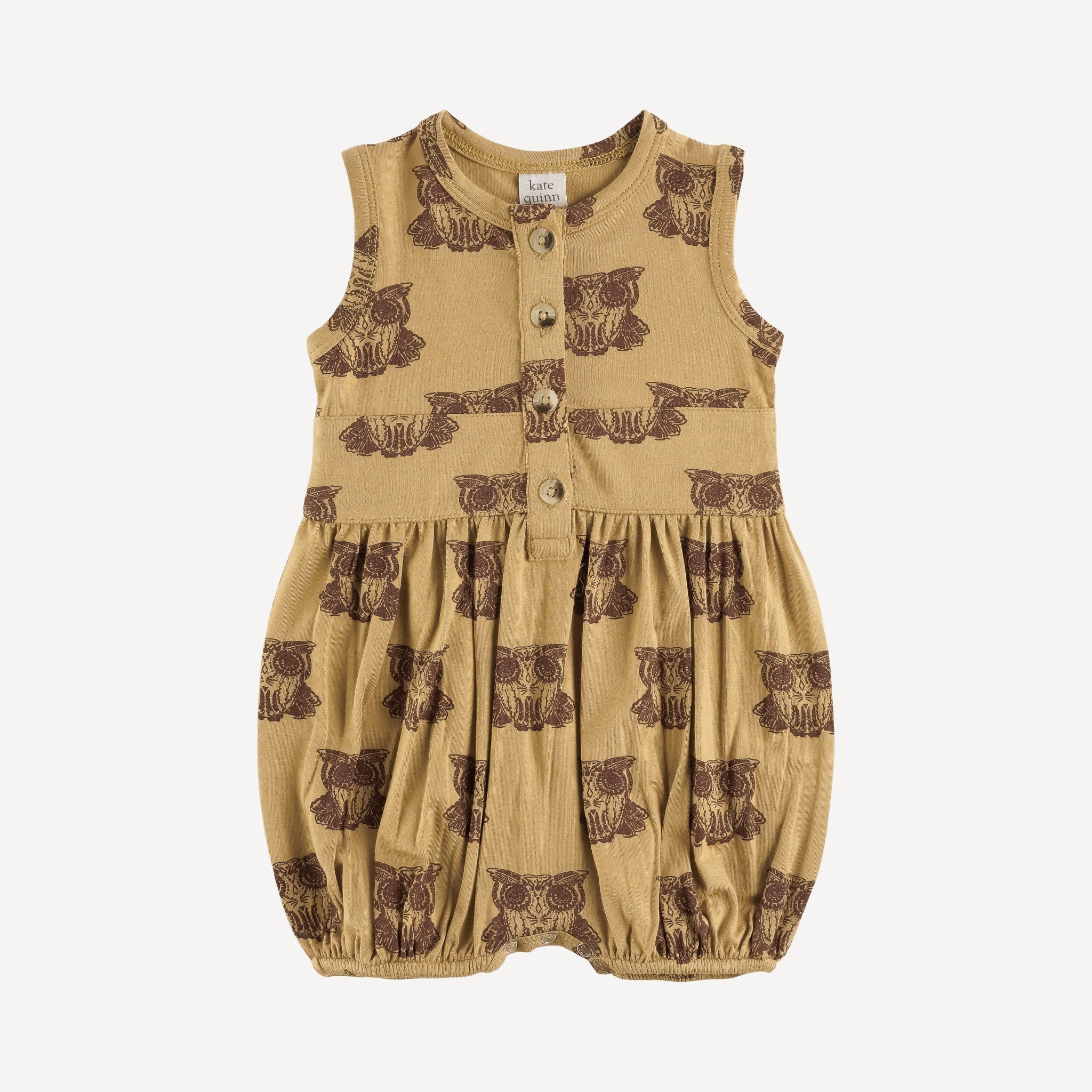 sleeveless front button belted bubble | patina owl | bamboo