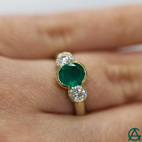 Goldart Emerald and Diamond Three Stone Engagement Ring
