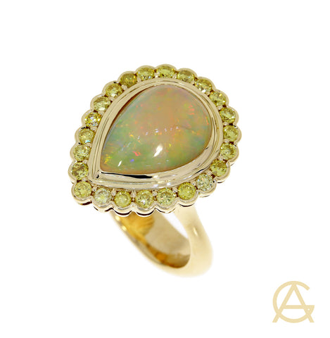 Ethiopian Opal Natural Yellow Diamond Ring