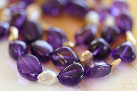 Goldart amethyst pearl and gold bead necklace