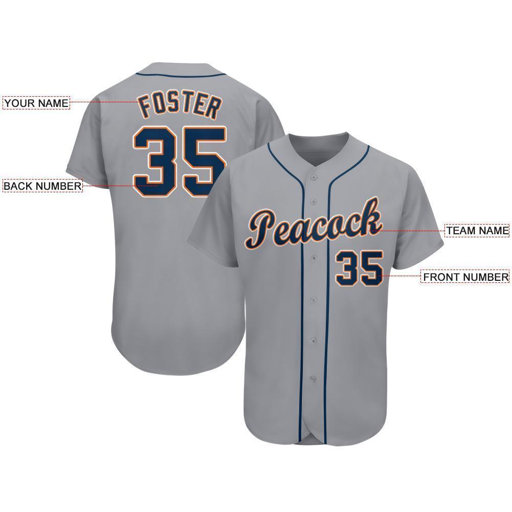 Custom Gray Navy-Orange Baseball Jersey 