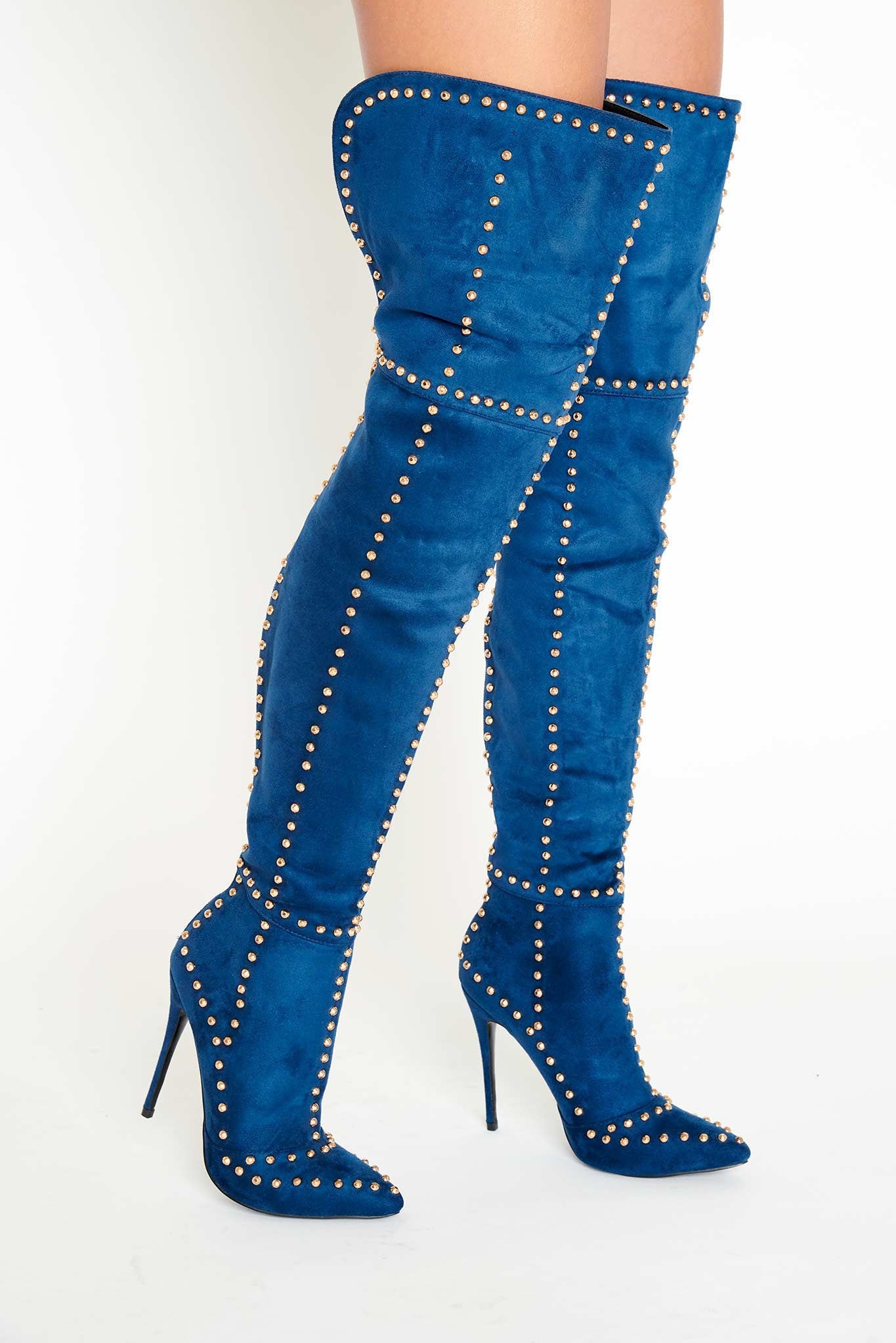 Jada Studded Thigh High Boots in Royal 