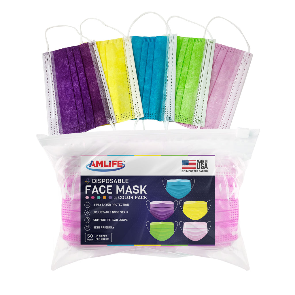 Amlife Face Mask Packs Disposable 3-Ply Filter - Made in USA with Imported Fabric - 5 Multi-Color-AMLIFE Face Masks