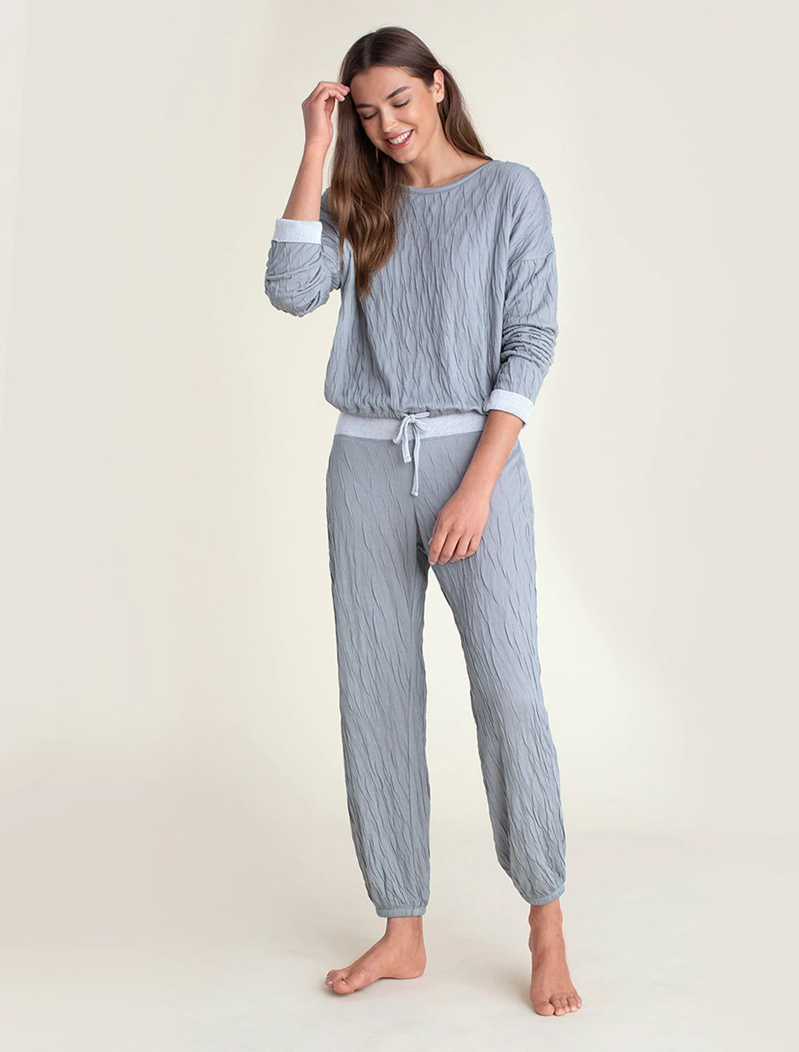 Crinkle Jersey BFD Lounge Set In Waterfall/Sea Salt