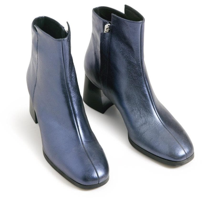 metallic blue ankle boots