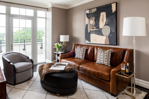 DC condo den (man cave) with leather sofa - Jamie Merida Interiors