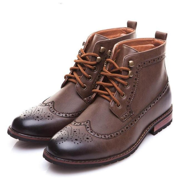 Vegan Leather Wing Tip Lace-up Boots