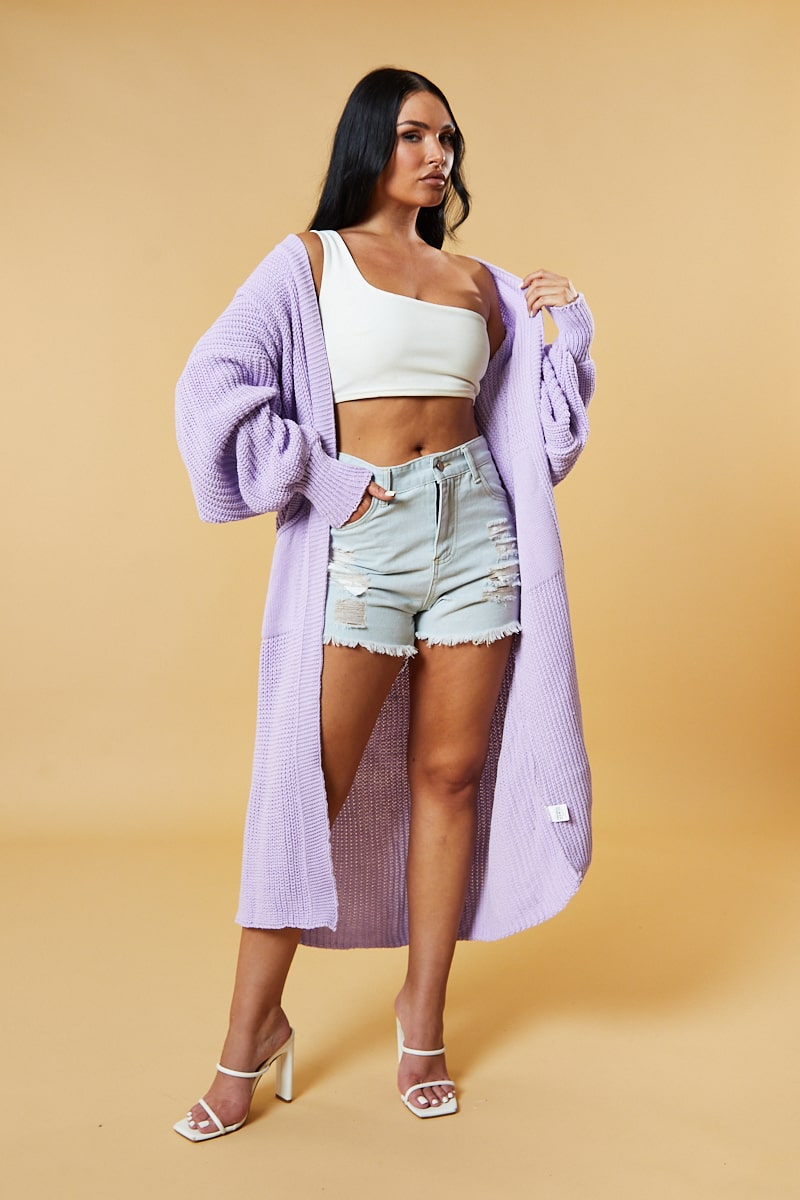 Lilac Longline Knit Maxi Cardigan - Ema - One Size