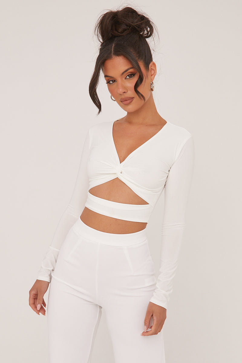 White Twist Detail Cut Out Front Cropped Top - Ava - Size 10