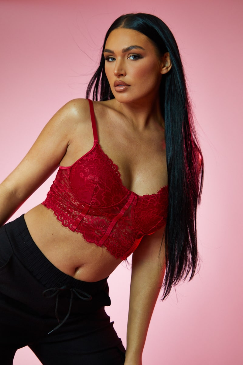Red Lace Corset Cropped Top - Jewel - Size 12