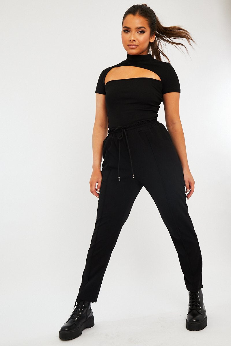 Black Piping Detail Woven Trouser - Laila - Size 6